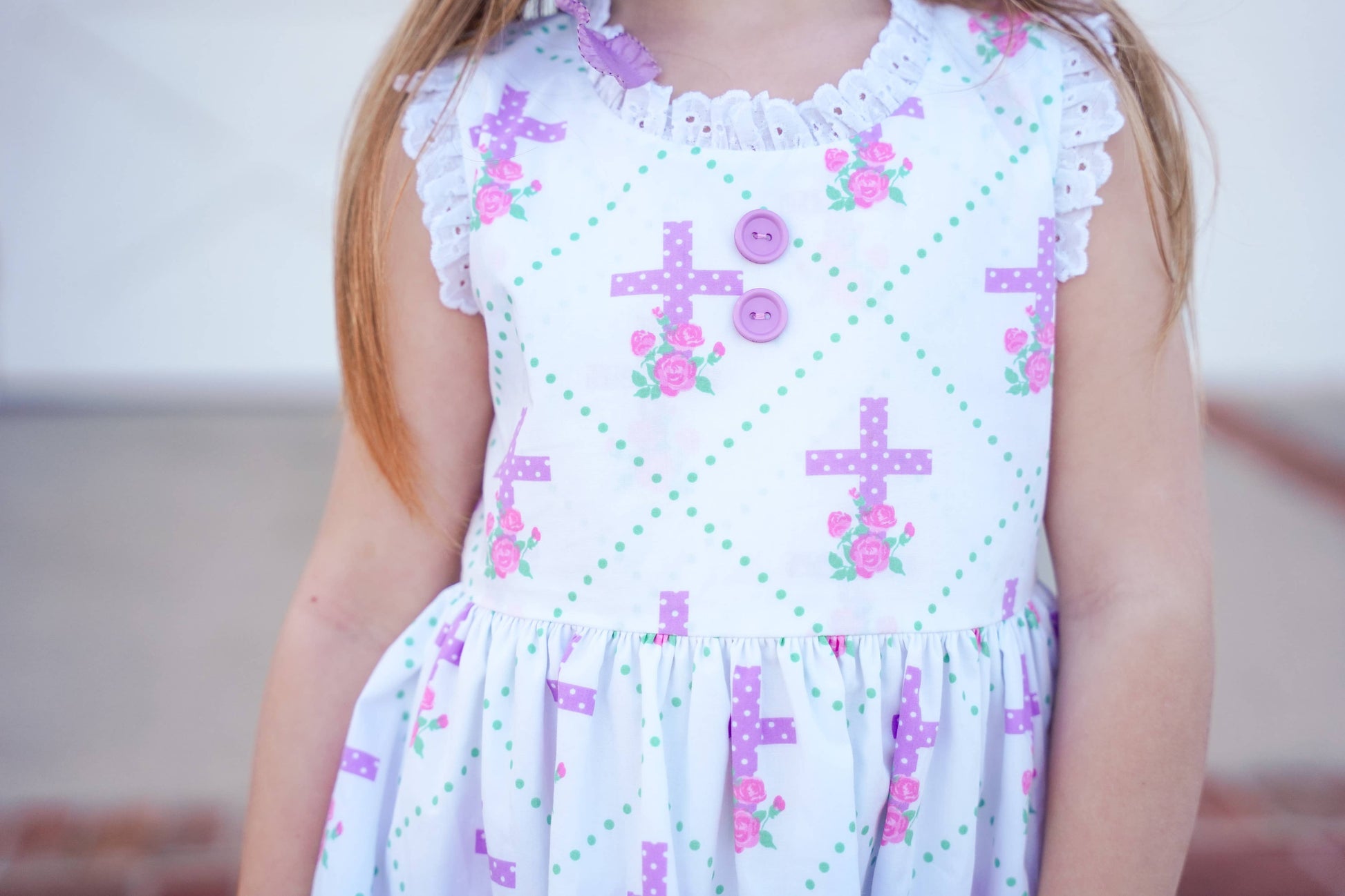 Grace Eyelet Trim Cross Printed Dress - Ethan and Emily