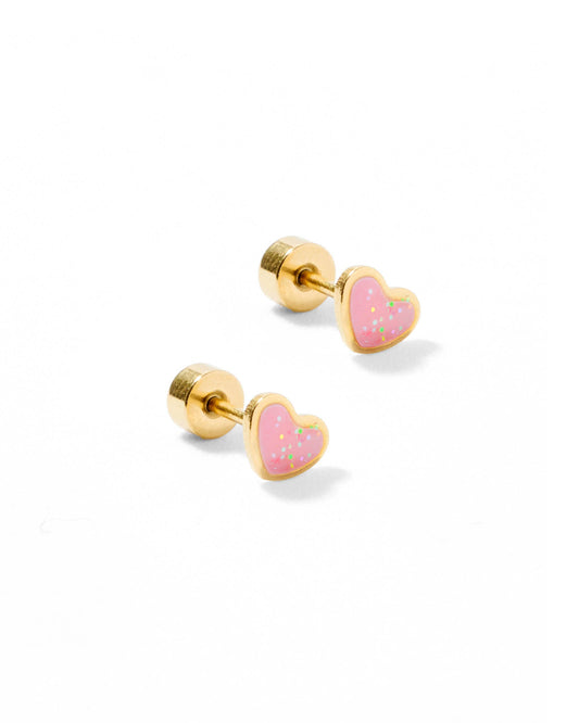 Screwback Stud Earrings - Nora Heart - Pink