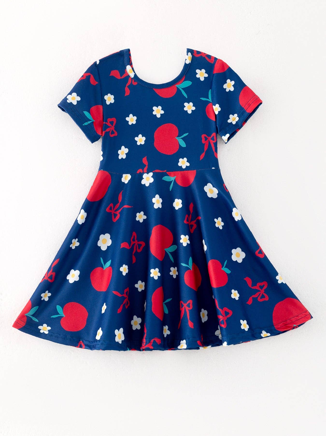 Navy Apple Floral Girls Back to School Dress
