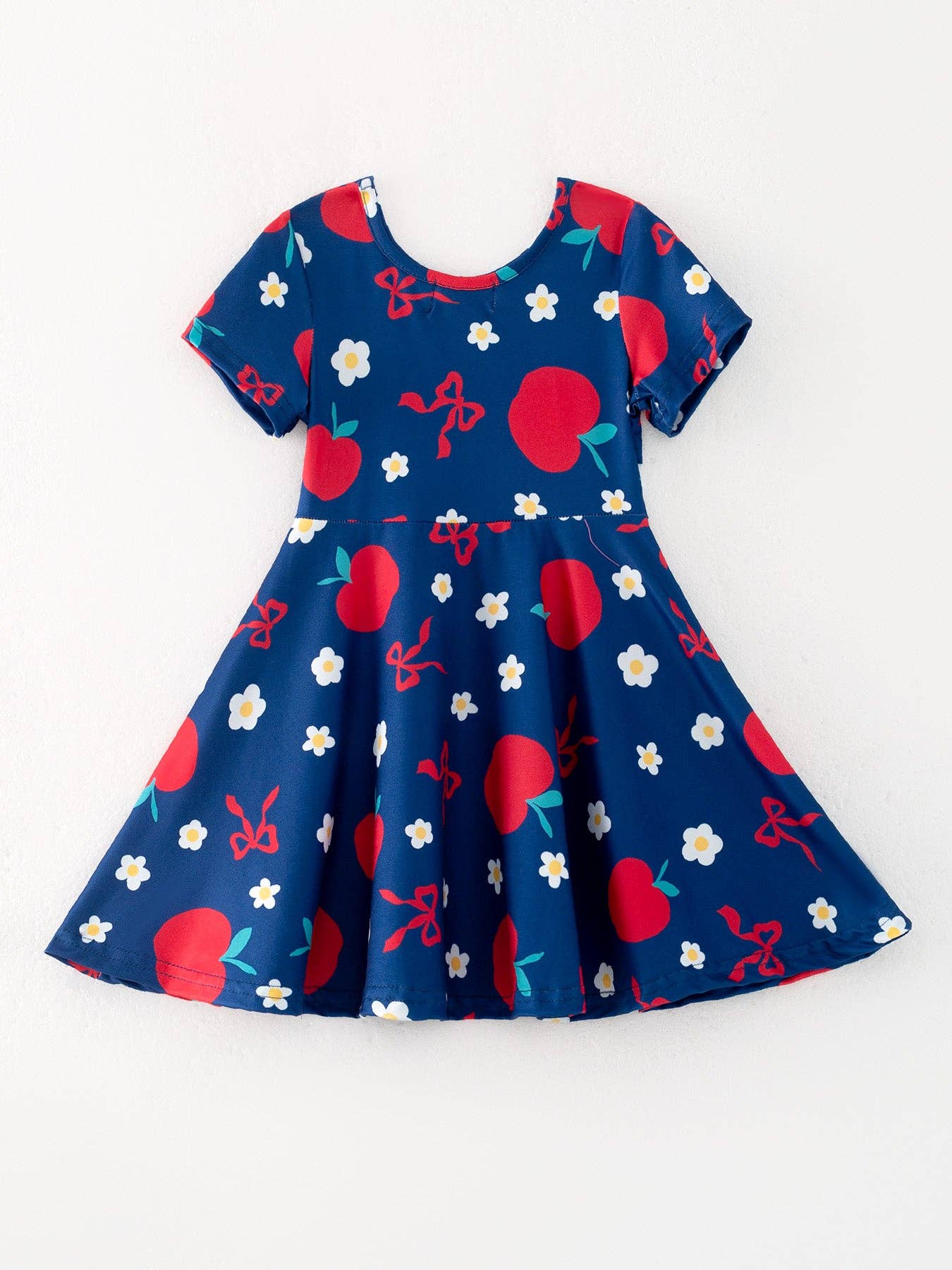 Navy Apple Floral Girls Back to School Dress