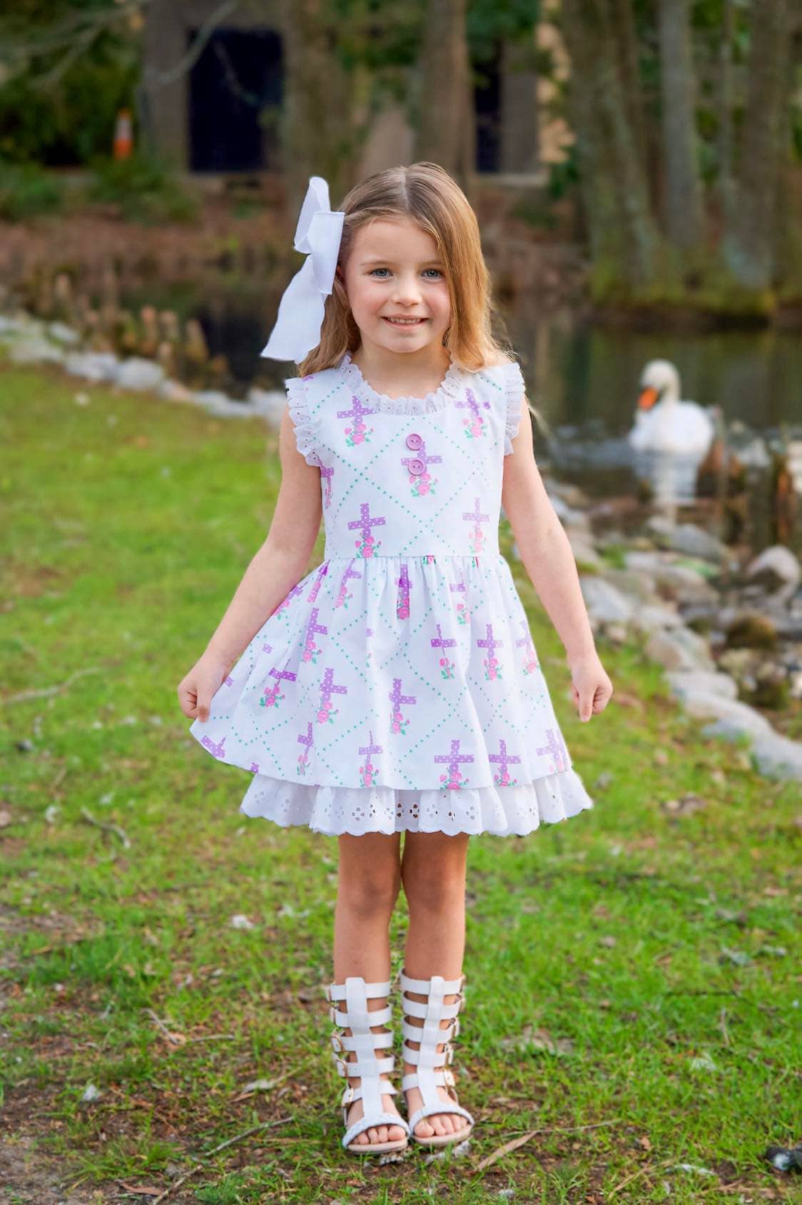 Grace Eyelet Trim Cross Printed Dress - Ethan and Emily