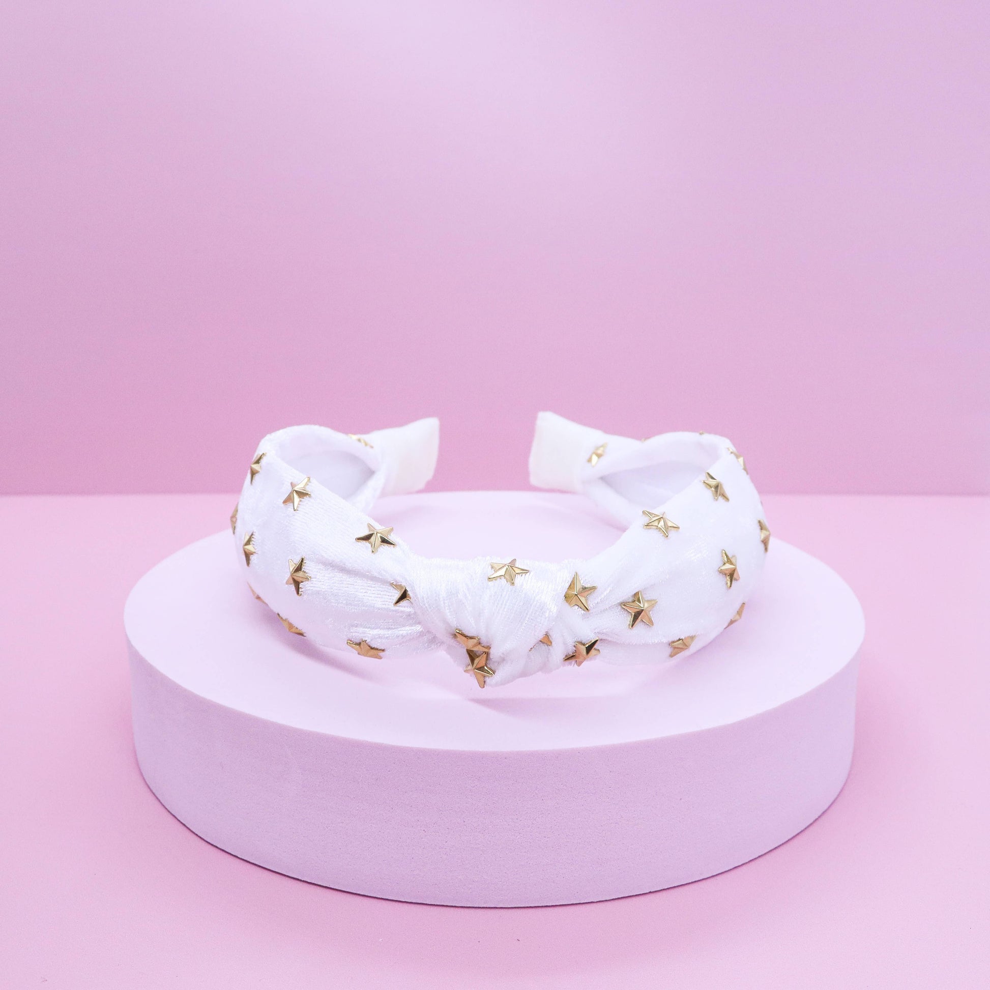 Kids Knot Headband - White Star Stud Velvet Hair Accessories - Ethan and Emily