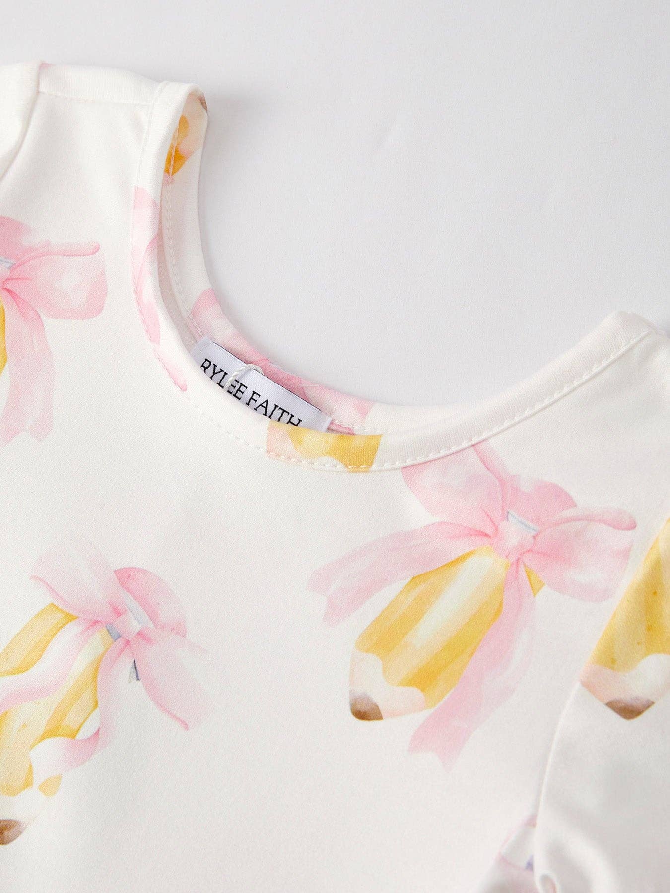 Back to School Bow Pencil Print Girls Dress