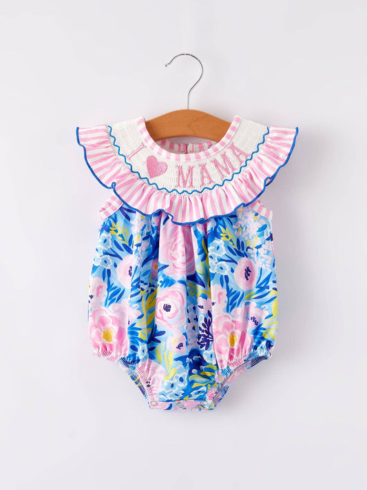 “I ❤ MAMA”Embroidery Smocking Baby Girls Romper - Ethan and Emily
