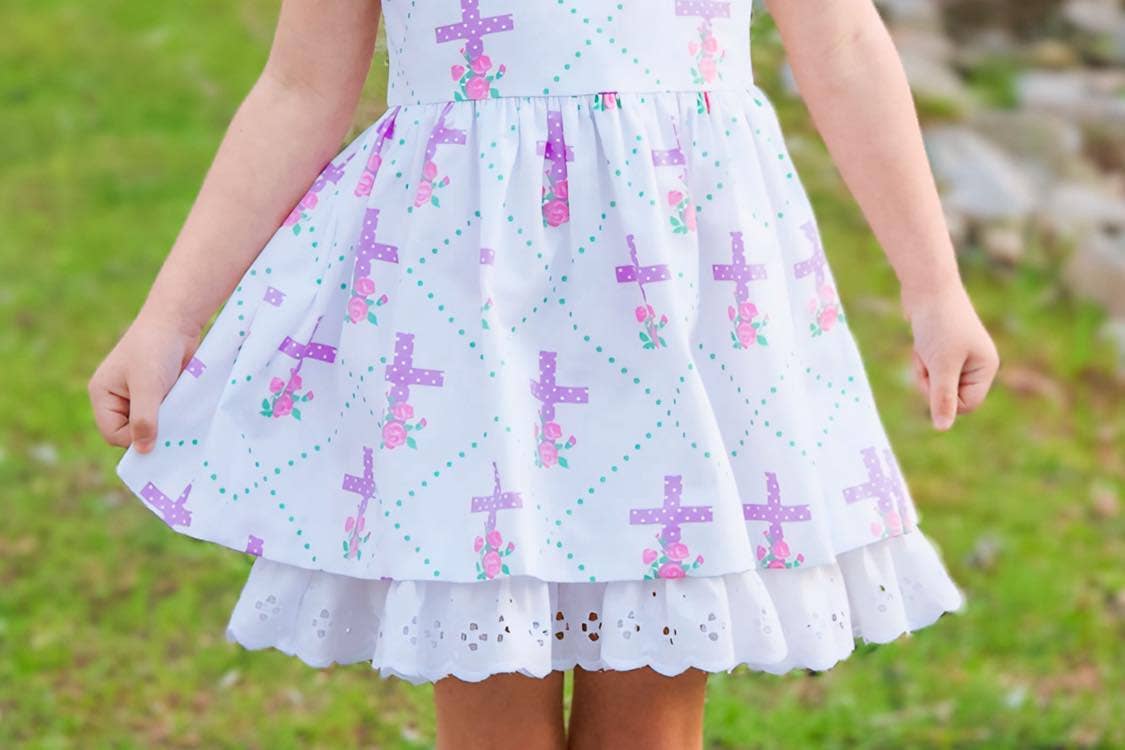 Grace Eyelet Trim Cross Printed Dress - Ethan and Emily