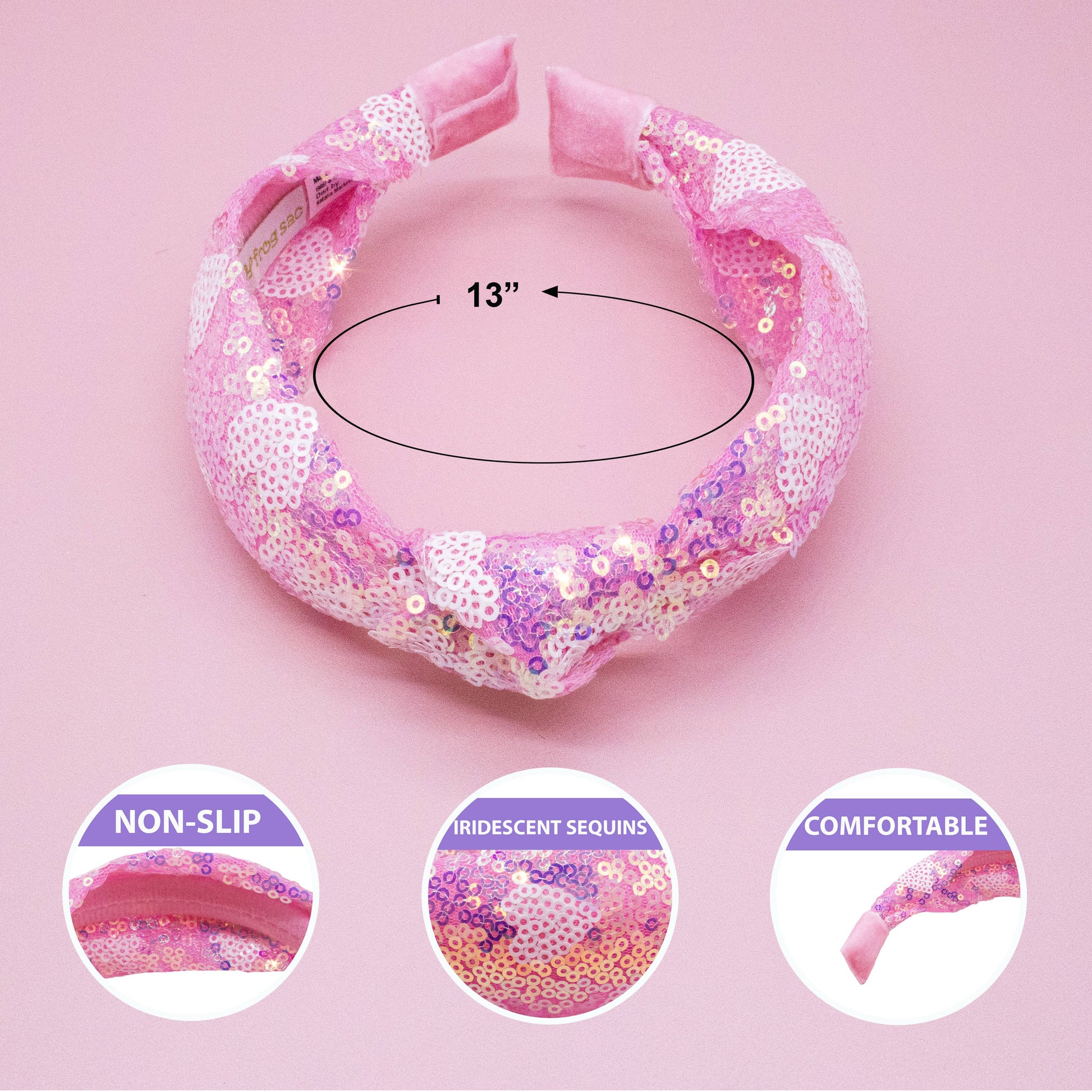 Kids Knot Headband - Pink Sequin Heart Valentine's Day - Ethan and Emily