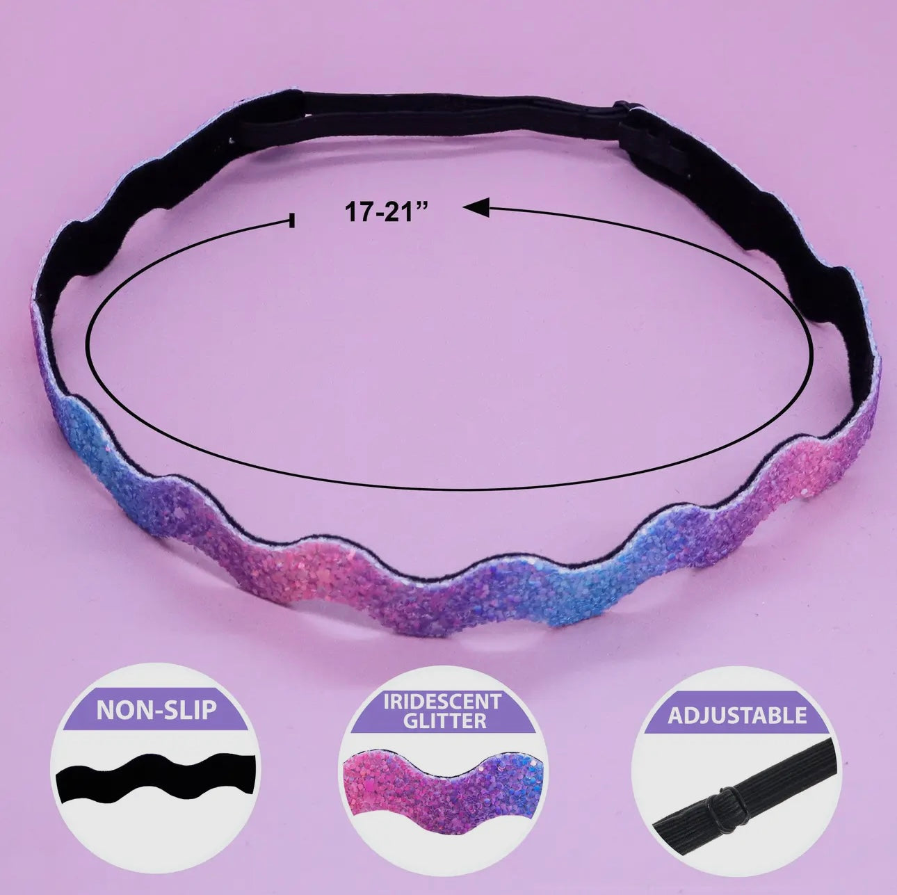 Adjustable No Slip Zig Zag Glitter Headbands - 6 Pack - Ethan and Emily