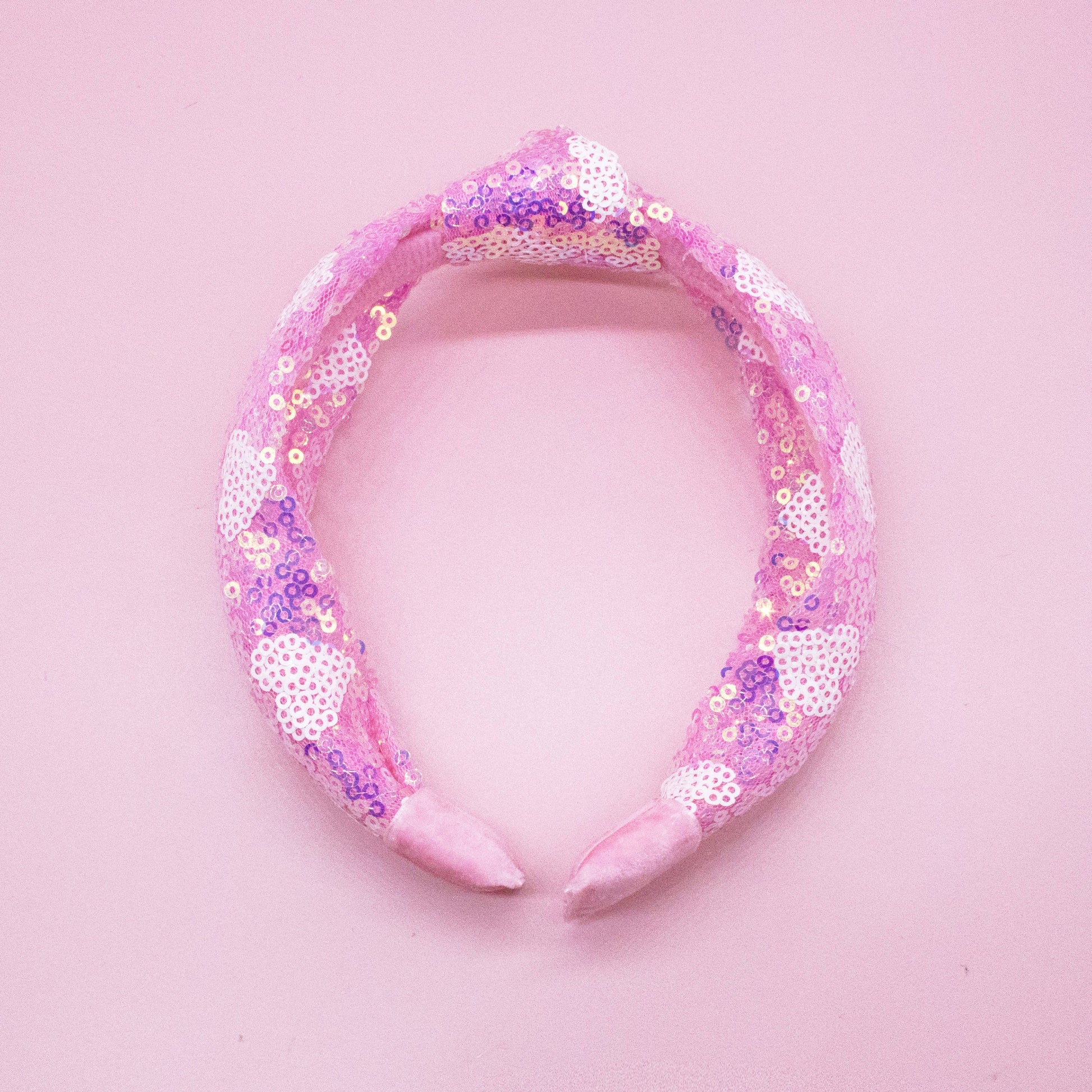Kids Knot Headband - Pink Sequin Heart Valentine's Day - Ethan and Emily