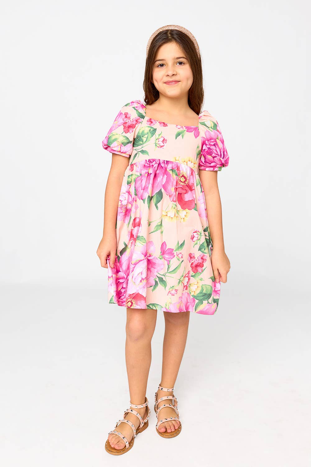 Kennedy Explorer Pink Floral Puff Sleeve Girls Dress - Ethan and Emily