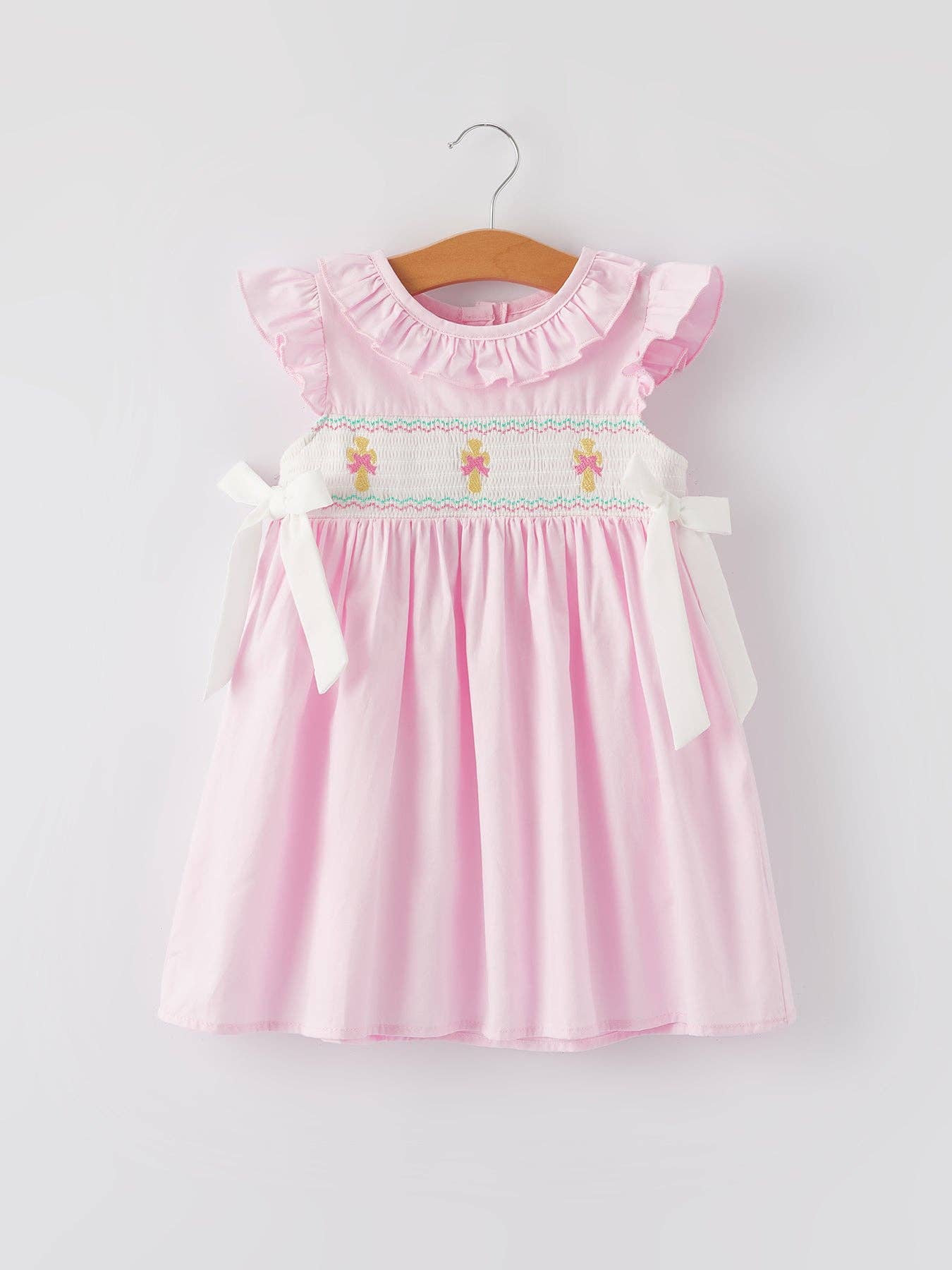Smocking Easter Embroidered Ruffles Girls Pink Dress - Ethan and Emily