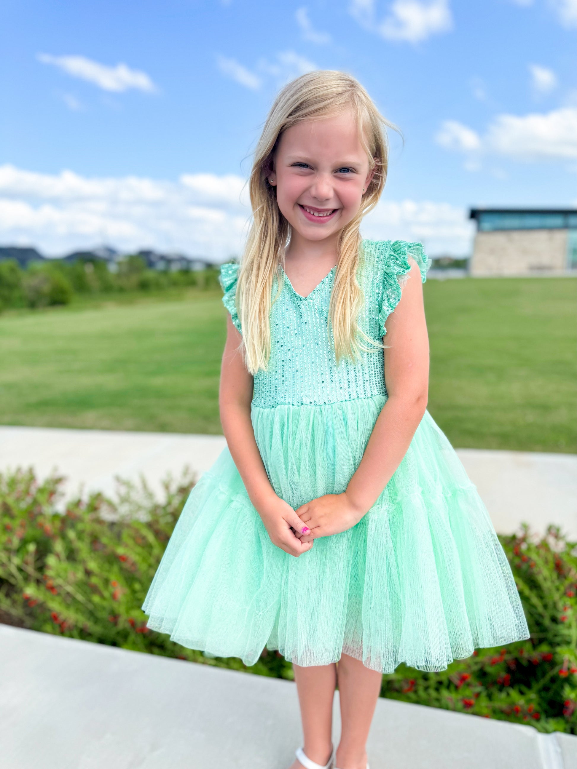 Sparkly Turquoise Dress - Ethan and Emily
