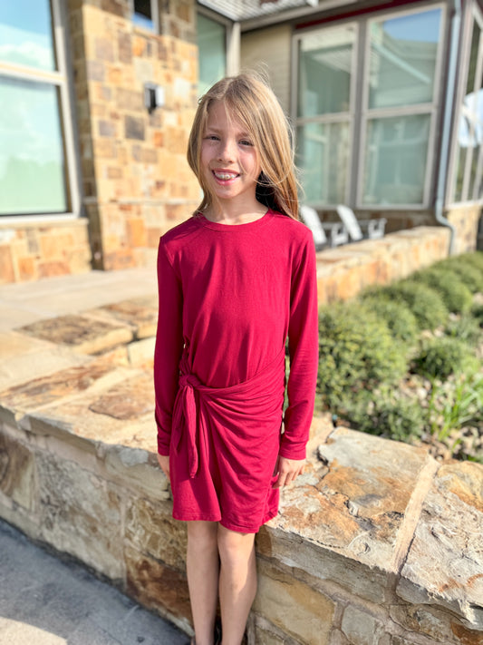 Side tie long sleeve tween holiday dress - Ethan and Emily