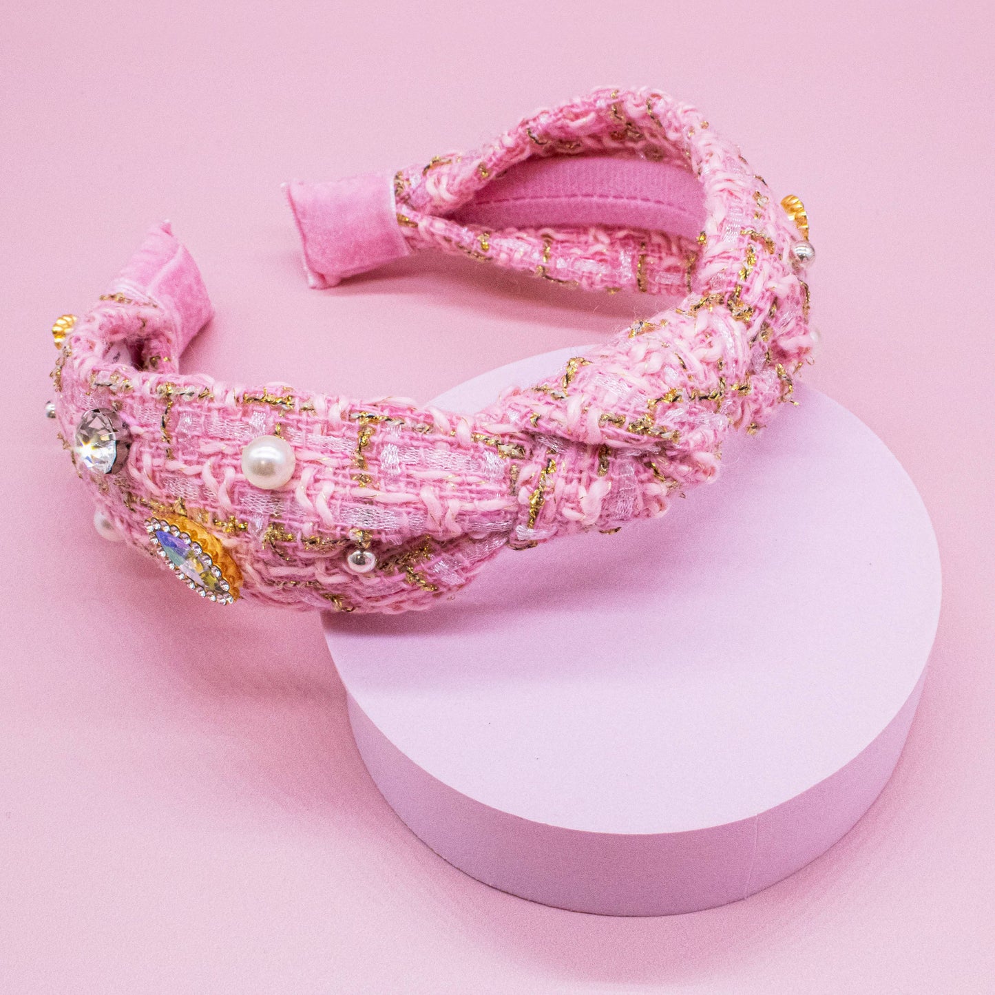 Embellished Knot Headband - Tweed Rhinestone Pearl - Ethan and Emily