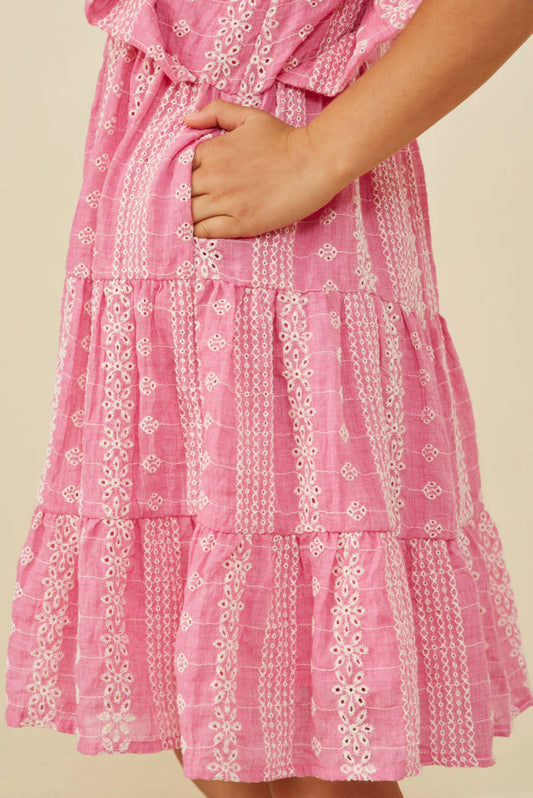 Girls Embroidered Ruffled Lace Sleeveless Dress