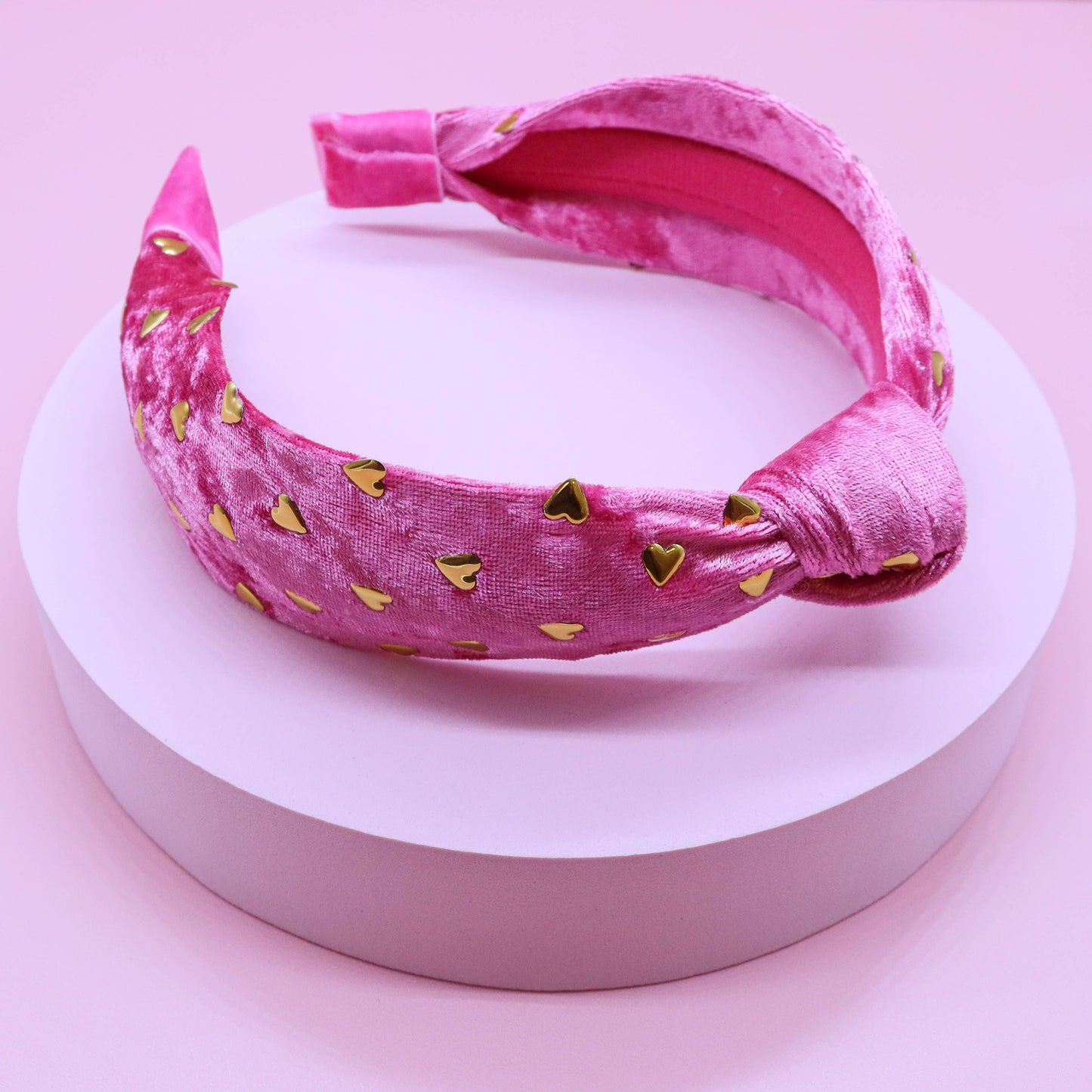 Kids Knot Headband - Gold Heart Stud Velvet Hair Accessories - Ethan and Emily