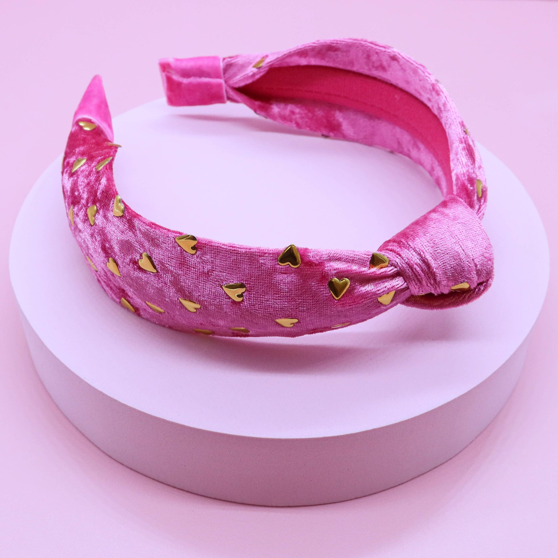 Kids Knot Headband - Gold Heart Stud Velvet Hair Accessories - Ethan and Emily