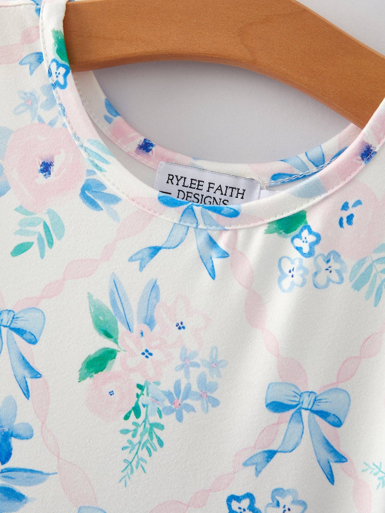 Blue Bow Floral Print Girls Dress - Ethan and Emily