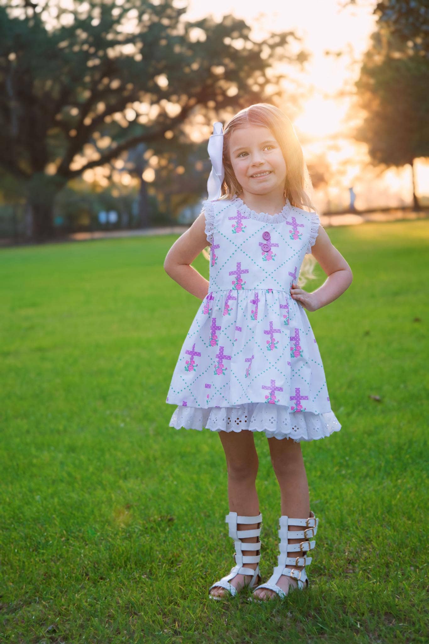 Grace Eyelet Trim Cross Printed Dress - Ethan and Emily