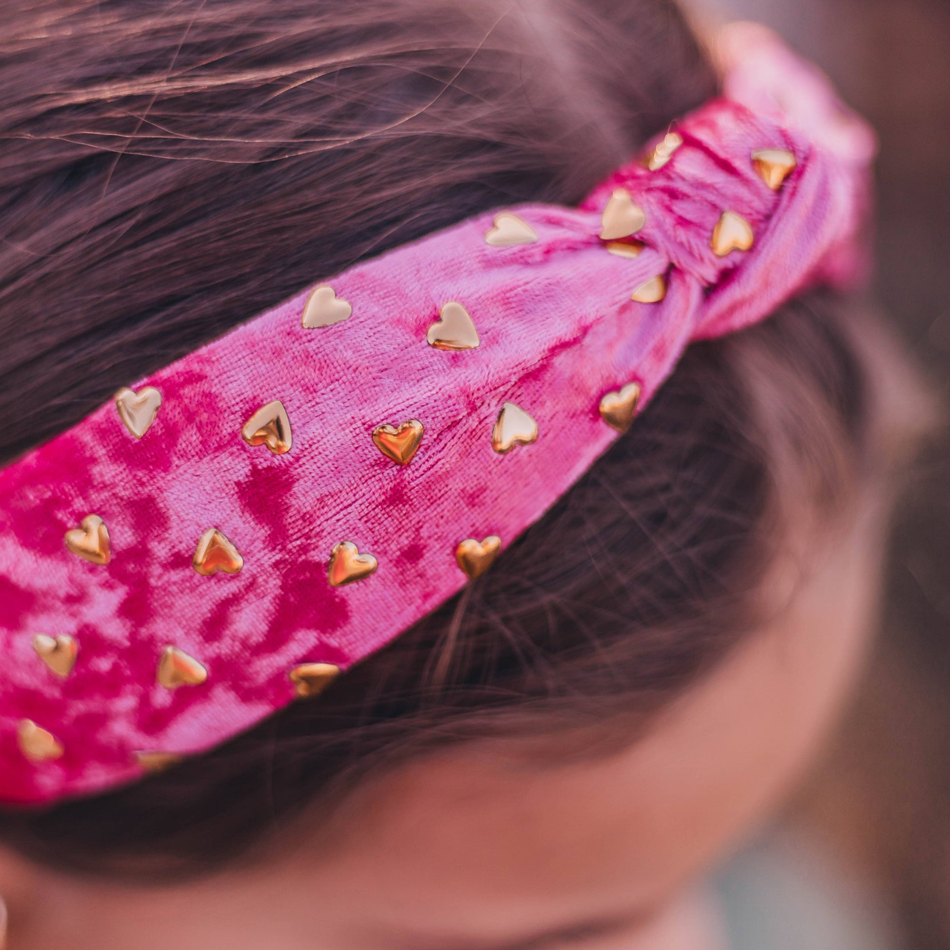 Kids Knot Headband - Gold Heart Stud Velvet Hair Accessories - Ethan and Emily
