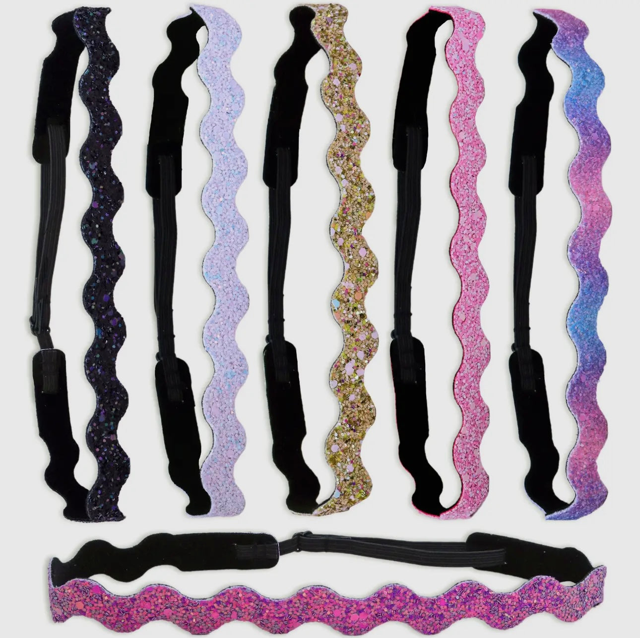 Adjustable No Slip Zig Zag Glitter Headbands - 6 Pack - Ethan and Emily