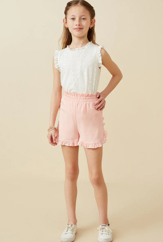 Girls Ruffle Trimmed Elastic Waist Soft Shorts - Ethan and Emily