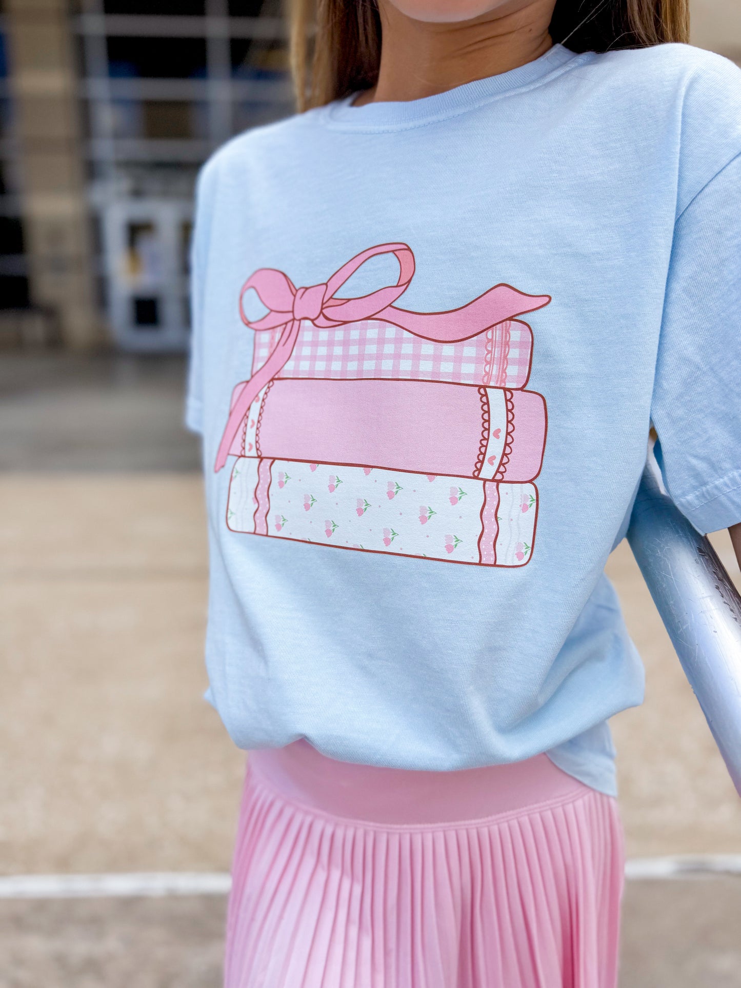 Preppy book stack tee
