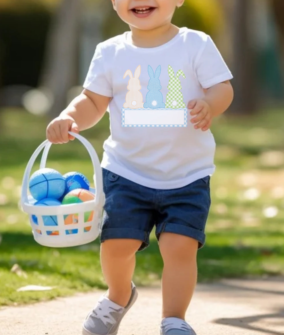 Boys Easter Bunnies graphic tee with name
