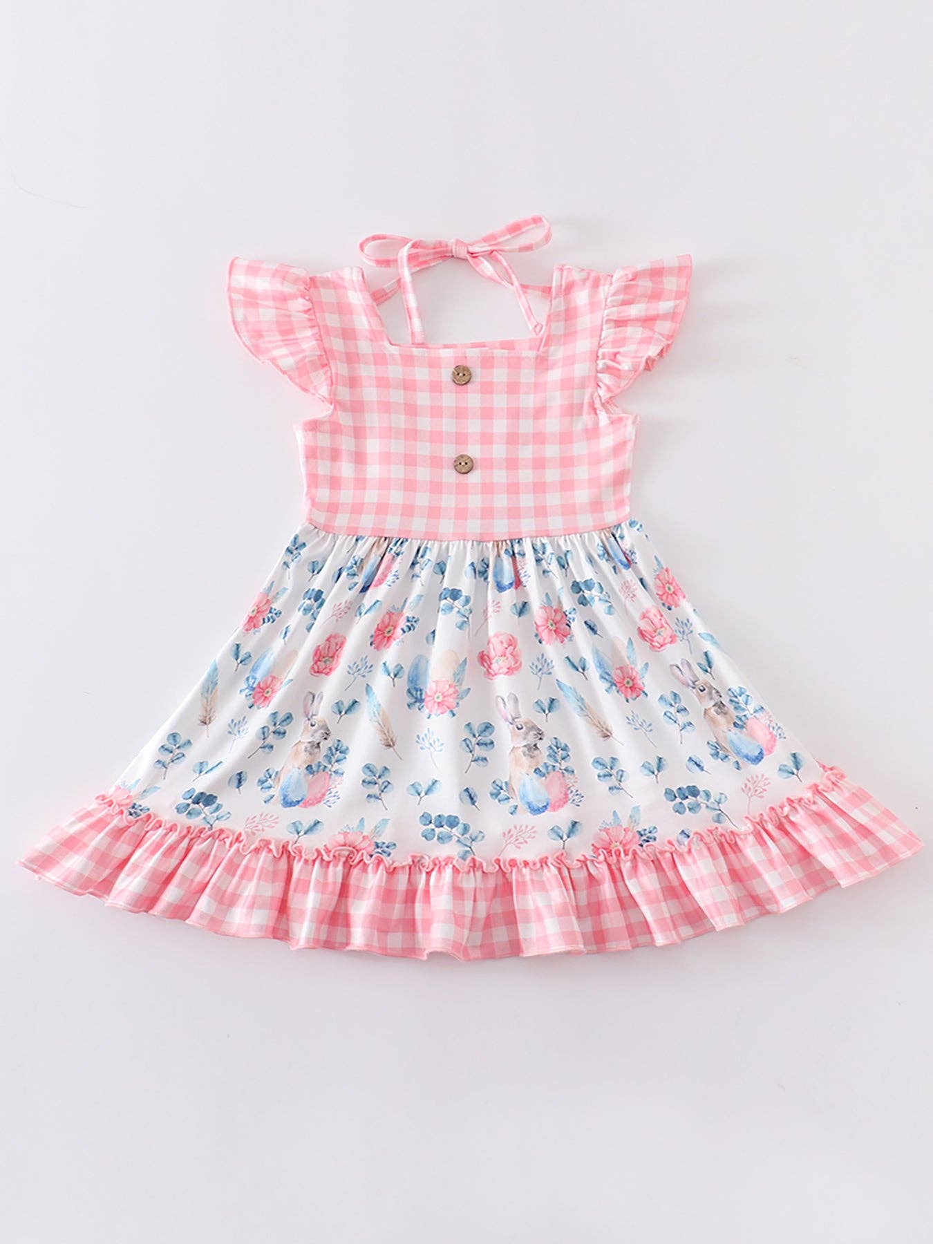 Easter Pink Plaid Rabbit Floral Girl Dress - Ethan and Emily