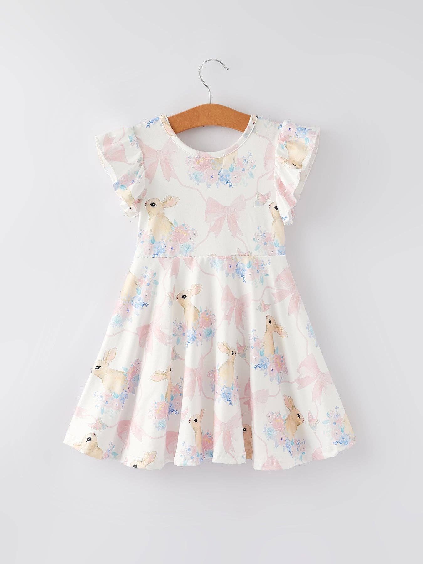 Easter Bunny White Flying Sleeves Girls Dress - Ethan and Emily