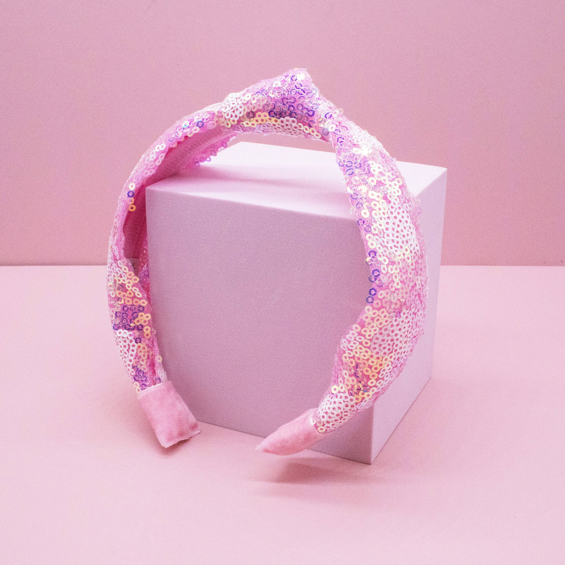 Kids Knot Headband - Pink Sequin Heart Valentine's Day - Ethan and Emily