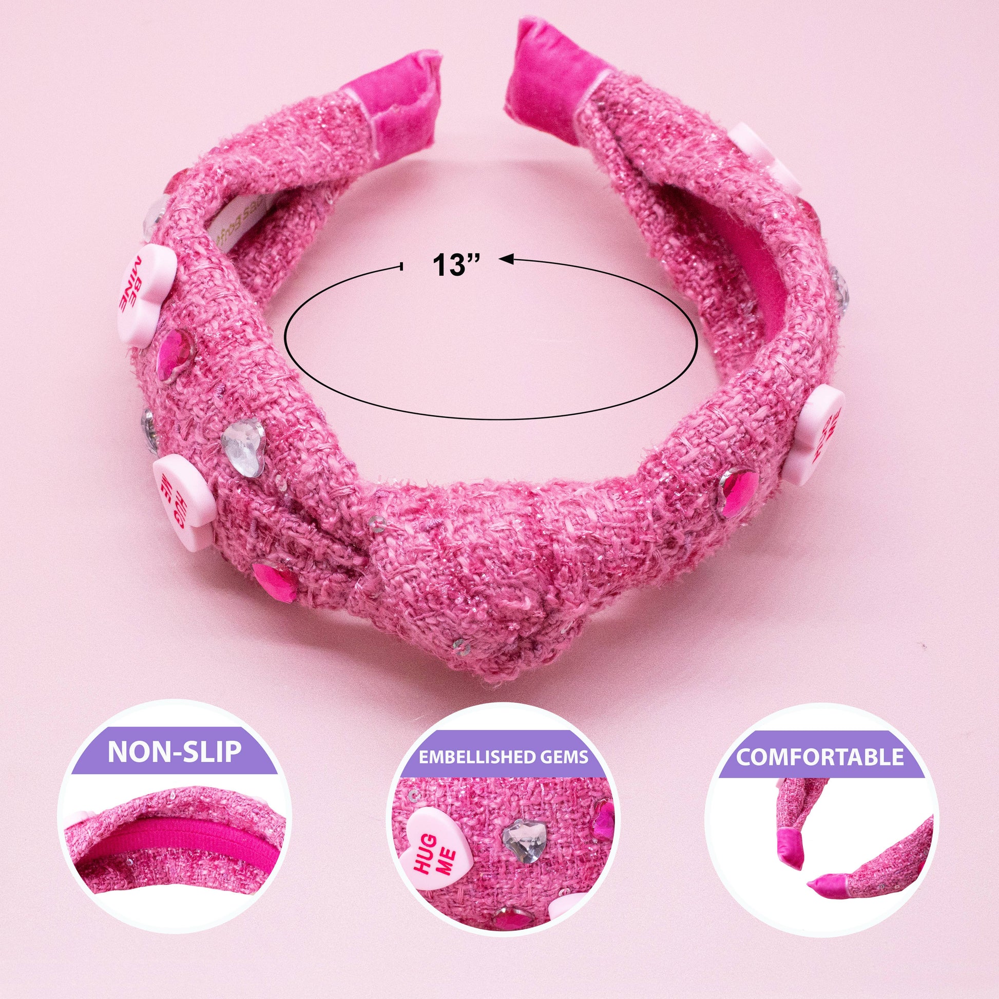 Kids Embellished Knot Headband - Candy Valentines Day Heart - Ethan and Emily