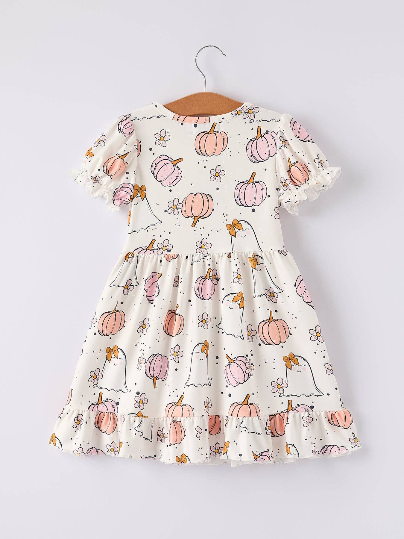 Neutral Pumpkin Ghost Print Girls Dress