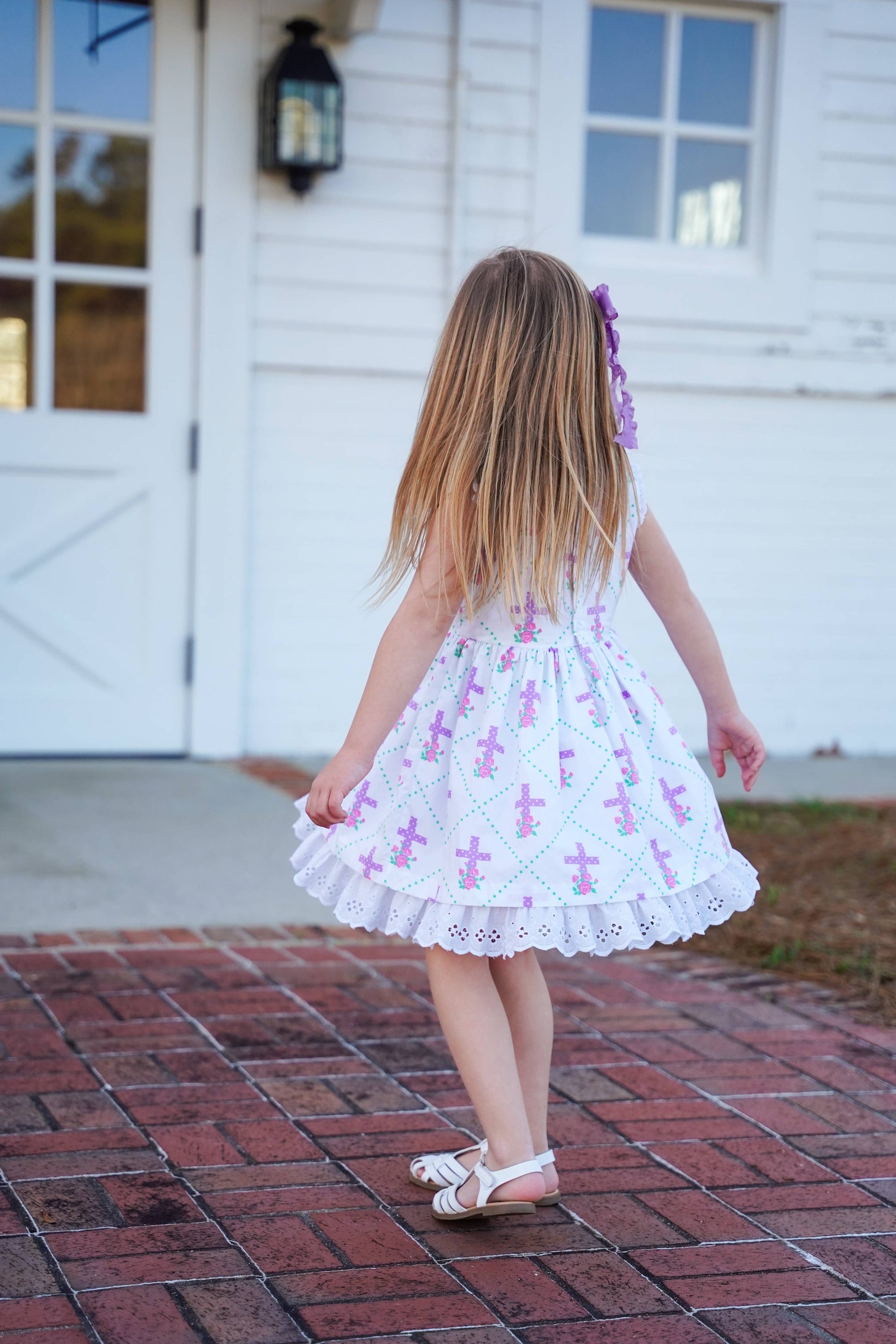Grace Eyelet Trim Cross Printed Dress - Ethan and Emily