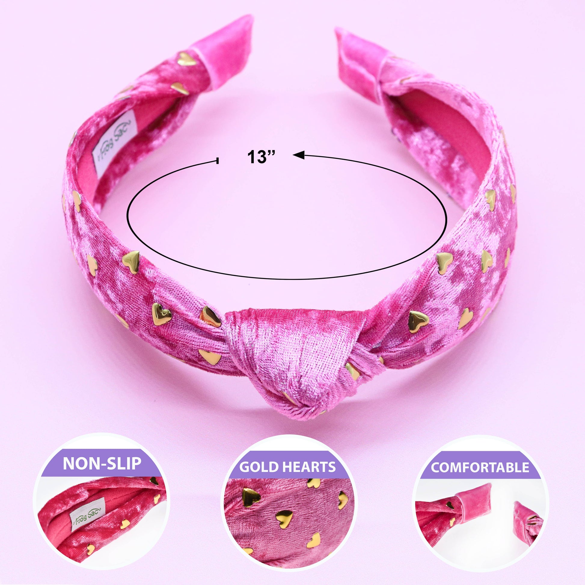 Kids Knot Headband - Gold Heart Stud Velvet Hair Accessories - Ethan and Emily