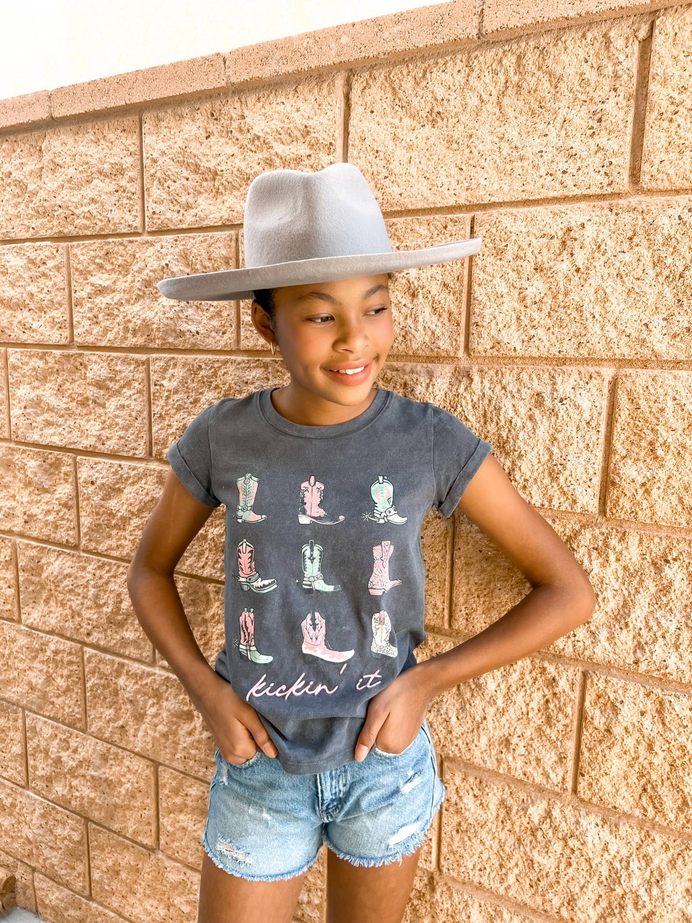 Kickin It cowboy boot tween embroidery  tee - Ethan and Emily