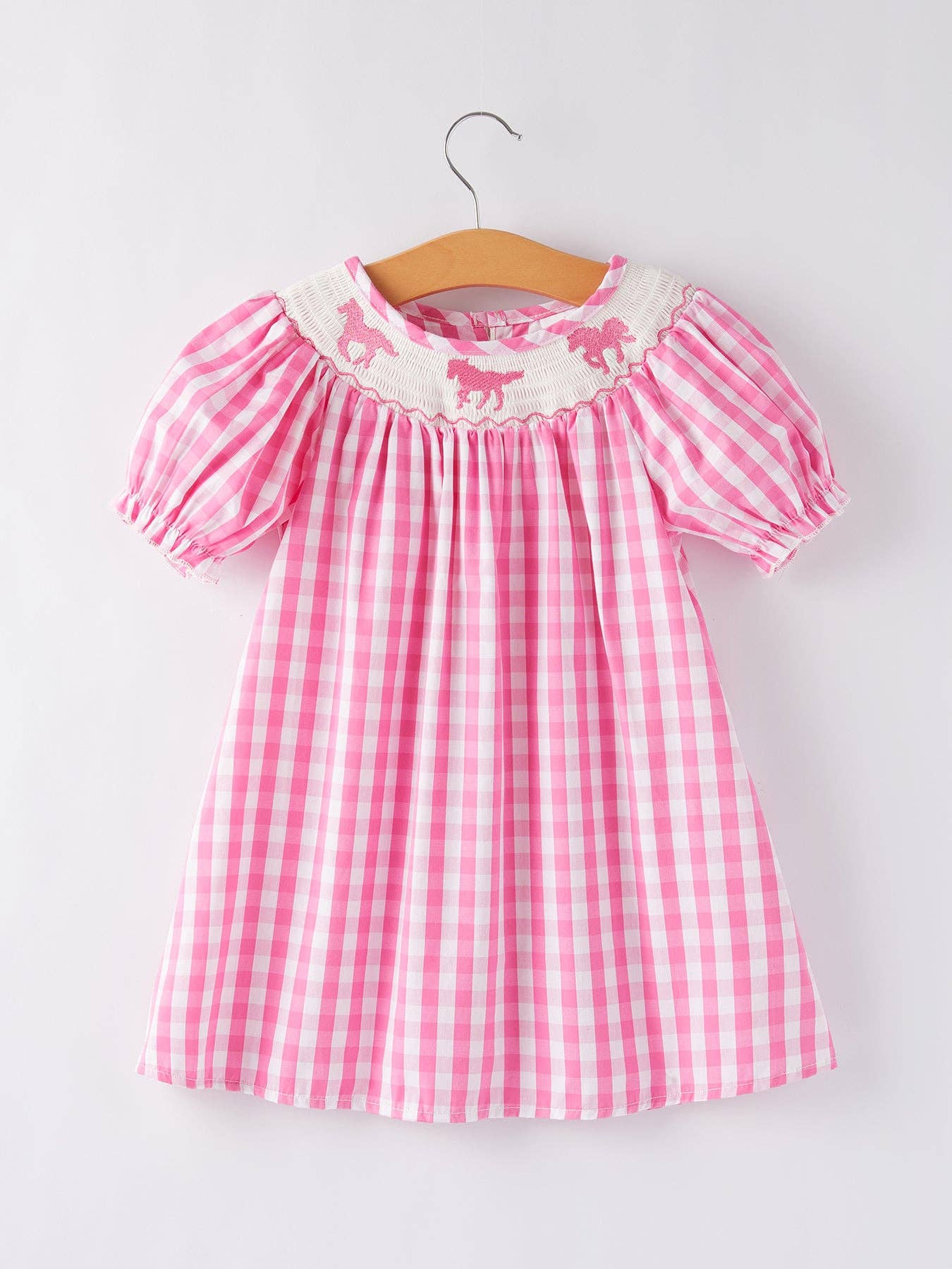 Girls Plaid Smocking Embroidered Pink Dress - Ethan and Emily