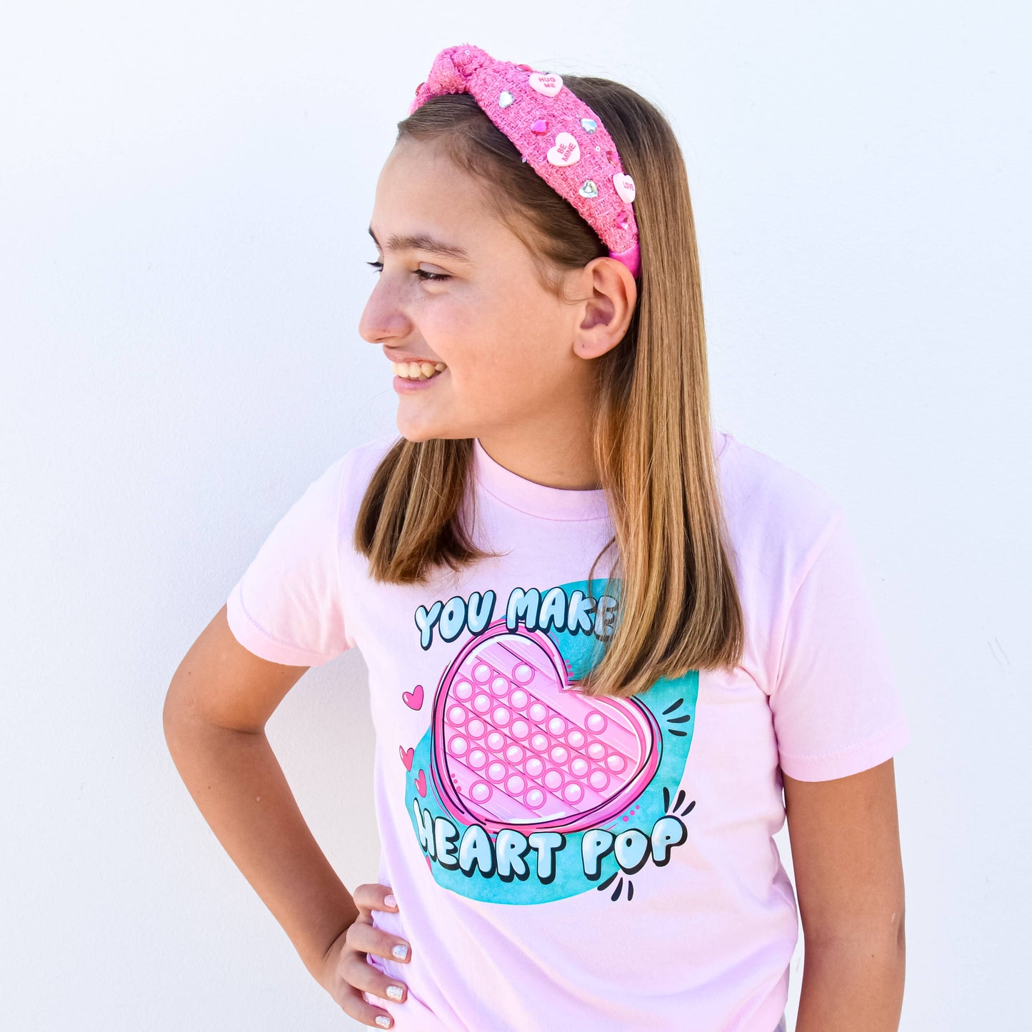 Kids Embellished Knot Headband - Candy Valentines Day Heart - Ethan and Emily